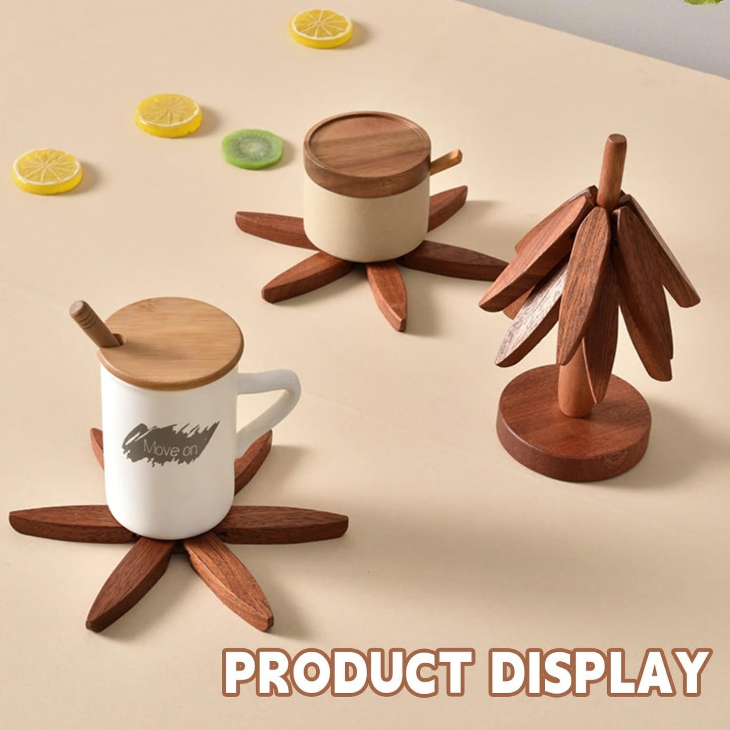 🔥Christmas Early Discount 56% Off✨Natural Tree Trivet Set - 4 Wooden Trivets & 1 Stand Like a Christmas Tree