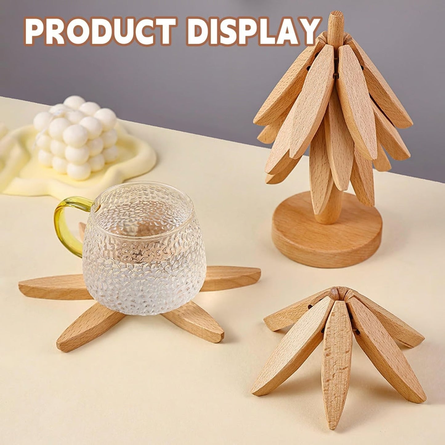 🔥Christmas Early Discount 56% Off✨Natural Tree Trivet Set - 4 Wooden Trivets & 1 Stand Like a Christmas Tree