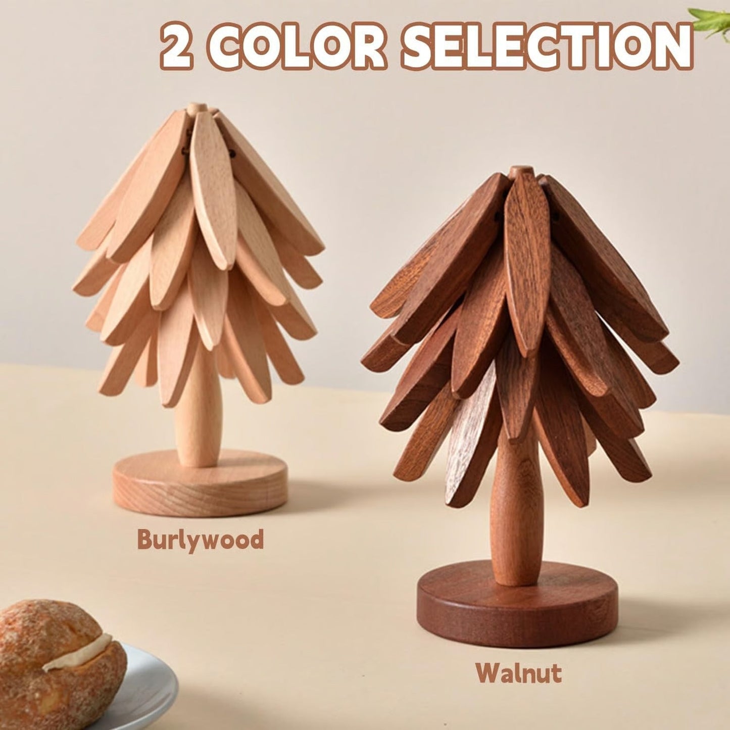 🔥Christmas Early Discount 56% Off✨Natural Tree Trivet Set - 4 Wooden Trivets & 1 Stand Like a Christmas Tree