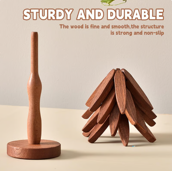 🔥Christmas Early Discount 56% Off✨Natural Tree Trivet Set - 4 Wooden Trivets & 1 Stand Like a Christmas Tree