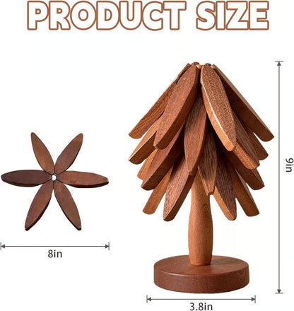 🔥Christmas Early Discount 56% Off✨Natural Tree Trivet Set - 4 Wooden Trivets & 1 Stand Like a Christmas Tree
